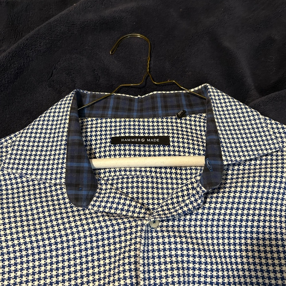Hammer Made -  Blue & White Design Long-Sleeve Dress Shirt